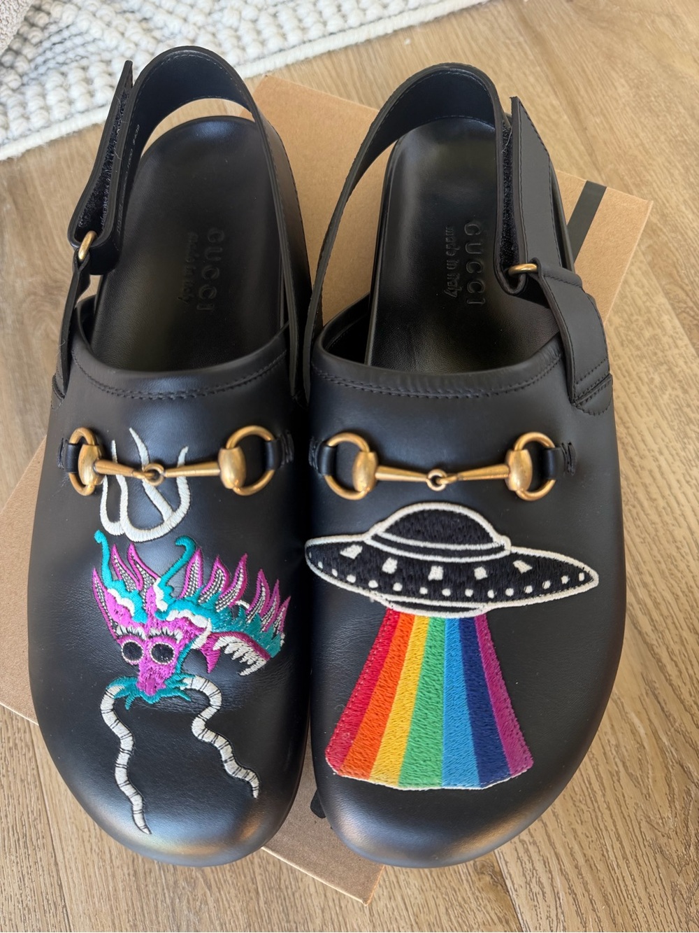 gucci black mule with embroidery
